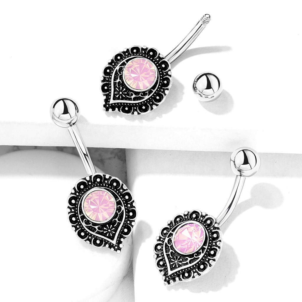 Bauchnabelpiercing Opal-Optik Antik-Silber Nabelpiercing Chirurgenstahl Bananabell Silber Rosa Grün Weiß Stab 1,6/10mm