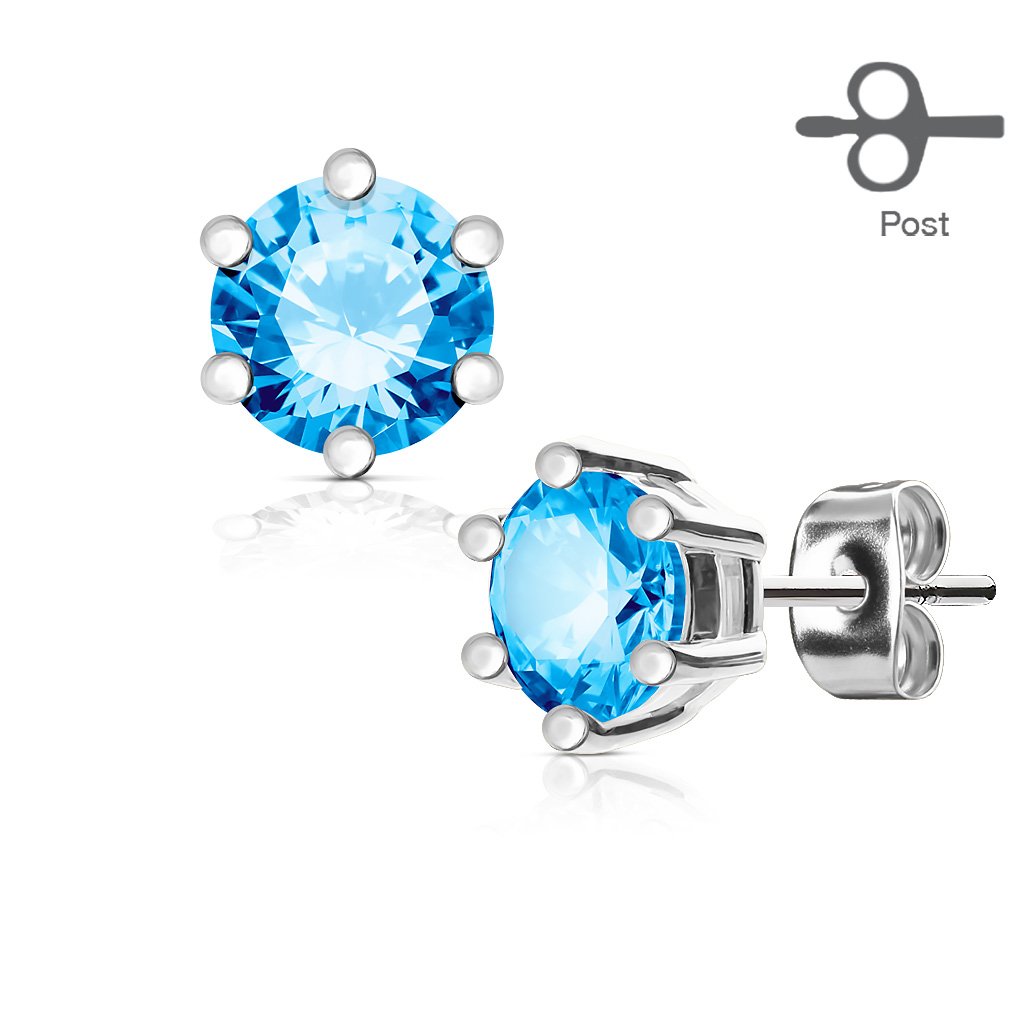 1 Paar Ohringe Ohrringe Set Stecker Edelstahl Chirurgenstahl Rund Prong Zirkonia clear gold pink aqua roségold