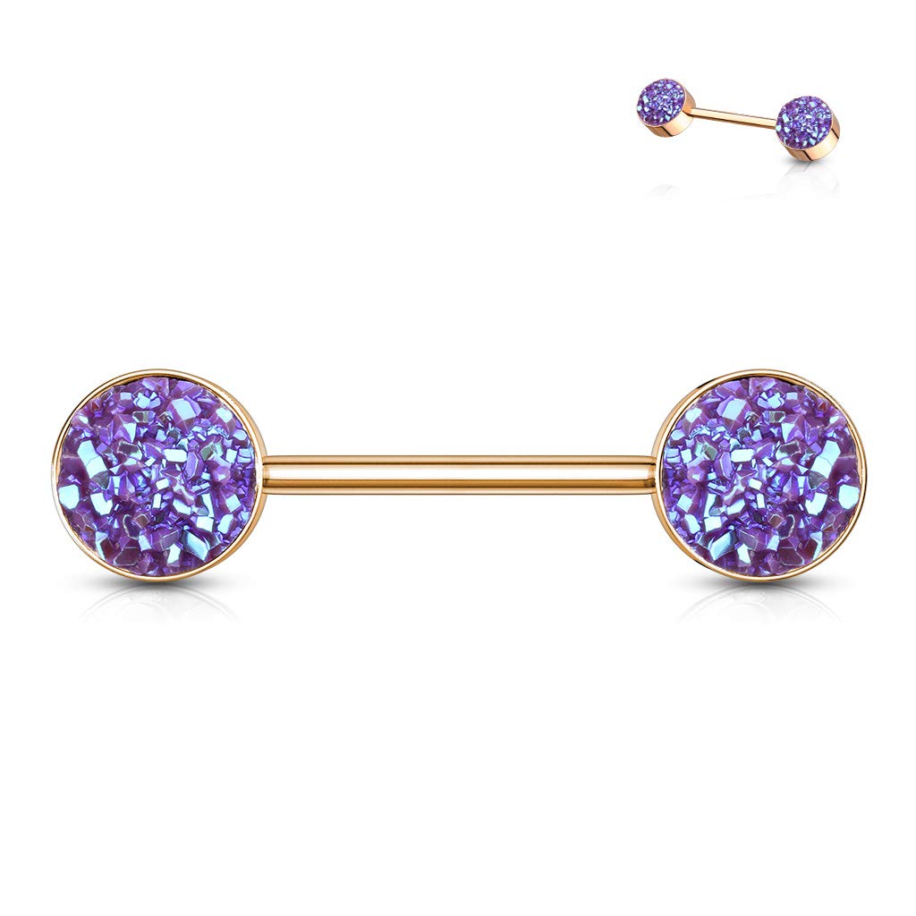 Brustwarzenpiercing Glitzer KRISTALL-Steine Brustpiercing Nippelpiercing Chirurgenstahl Roségold Multicolor Stab 1,6/14mm Stein 9mm