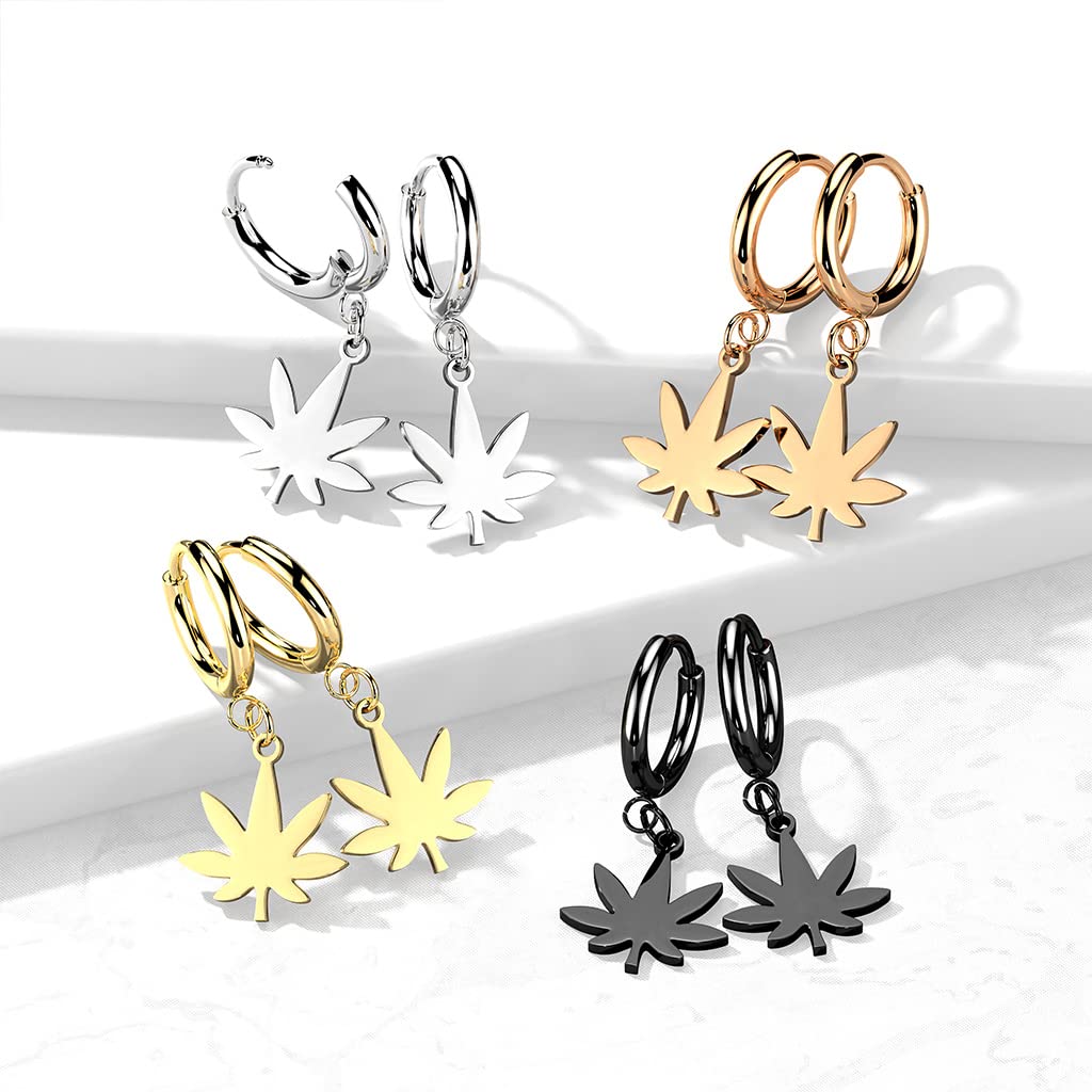 1 Paar Damen Creolen Ohrhänger Hanf-Blatt Anhänger Ohrringe Ohrstecker Silber Gold Schwarz Roségold