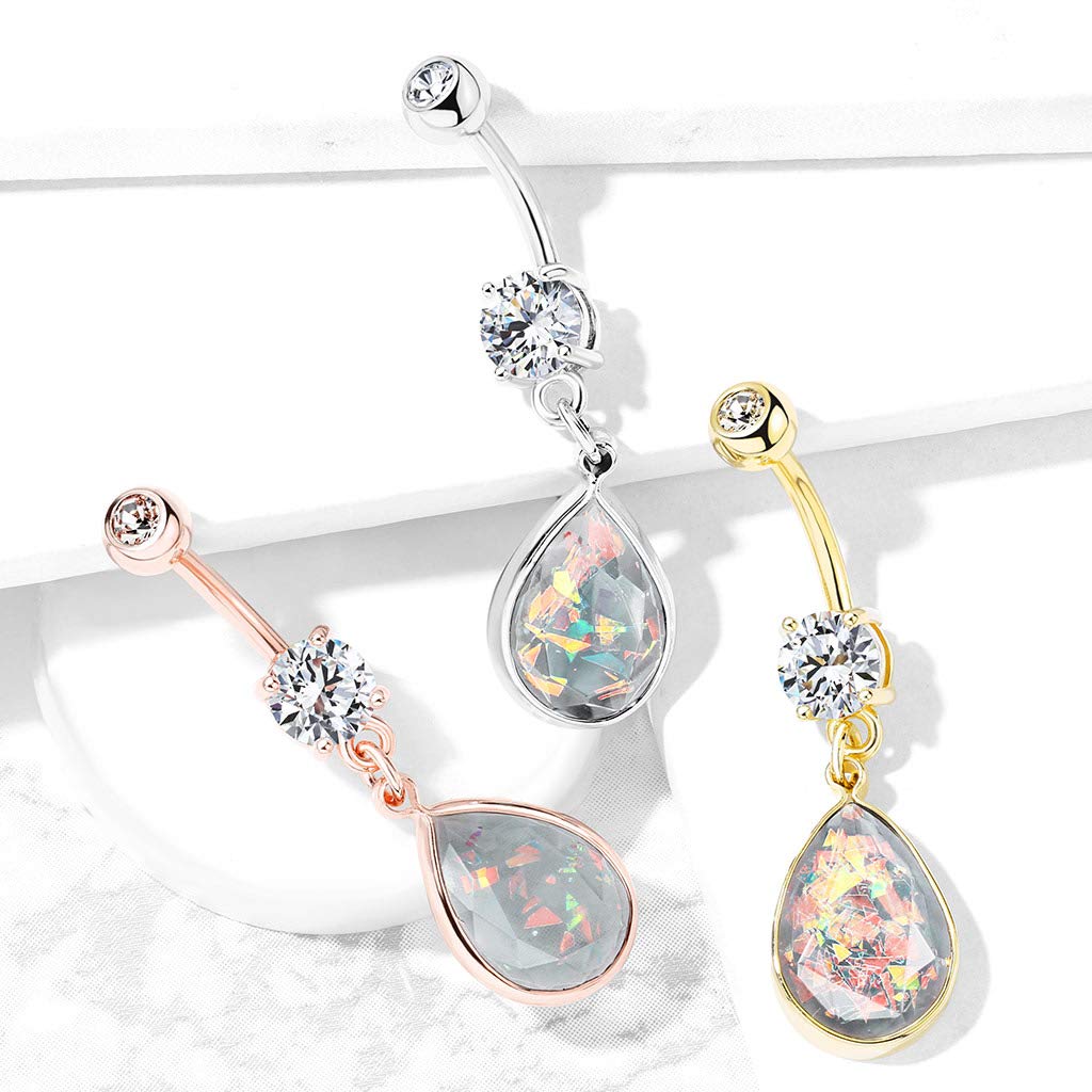 Bauchnabelpiercing Glitzer Opal Tropfen-Anhänger Nabelpiercing Chirurgenstahl Bananabell Silber Gold Roségold Clear Stab 1,6/10mm