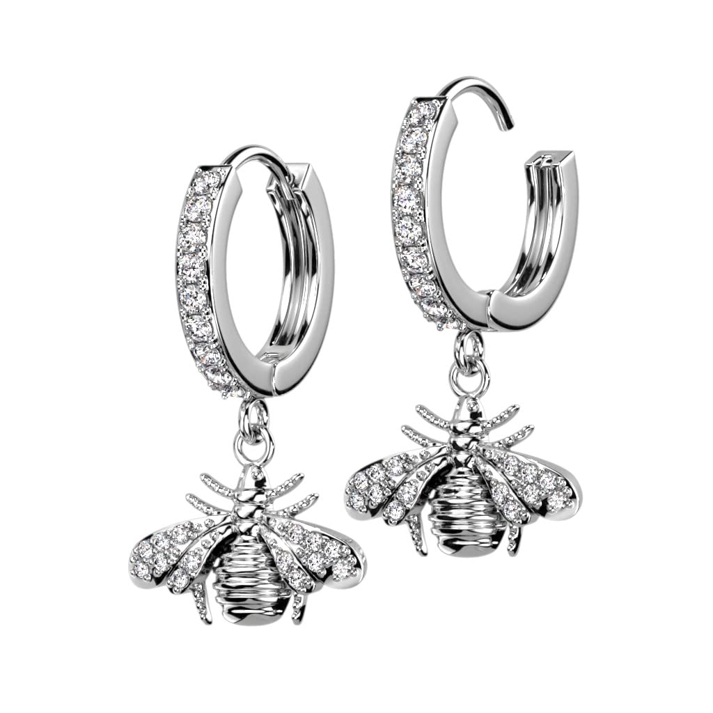1 Paar Damen Creolen Ohrhänger Anhänger Biene Pavé Zirkonia Clear Ohrringe Ohrstecker Silber Gold