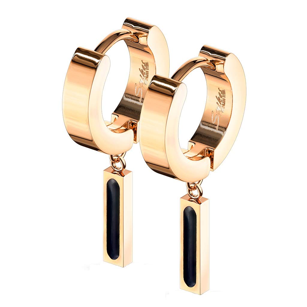 1 Paar Damen CREOLEN Anhänger schwarzer Balken Ohrringe Ohrstecker Chirurgenstahl Gold Roségold 28mm