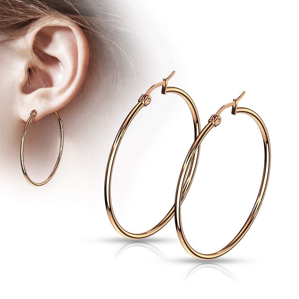 1 Paar Damen CREOLEN Ohrringe Ohrstecker Chirurgenstahl Roségold 10 15 20 25 30 35 40 45 50 55 60 65 70 75 mm
