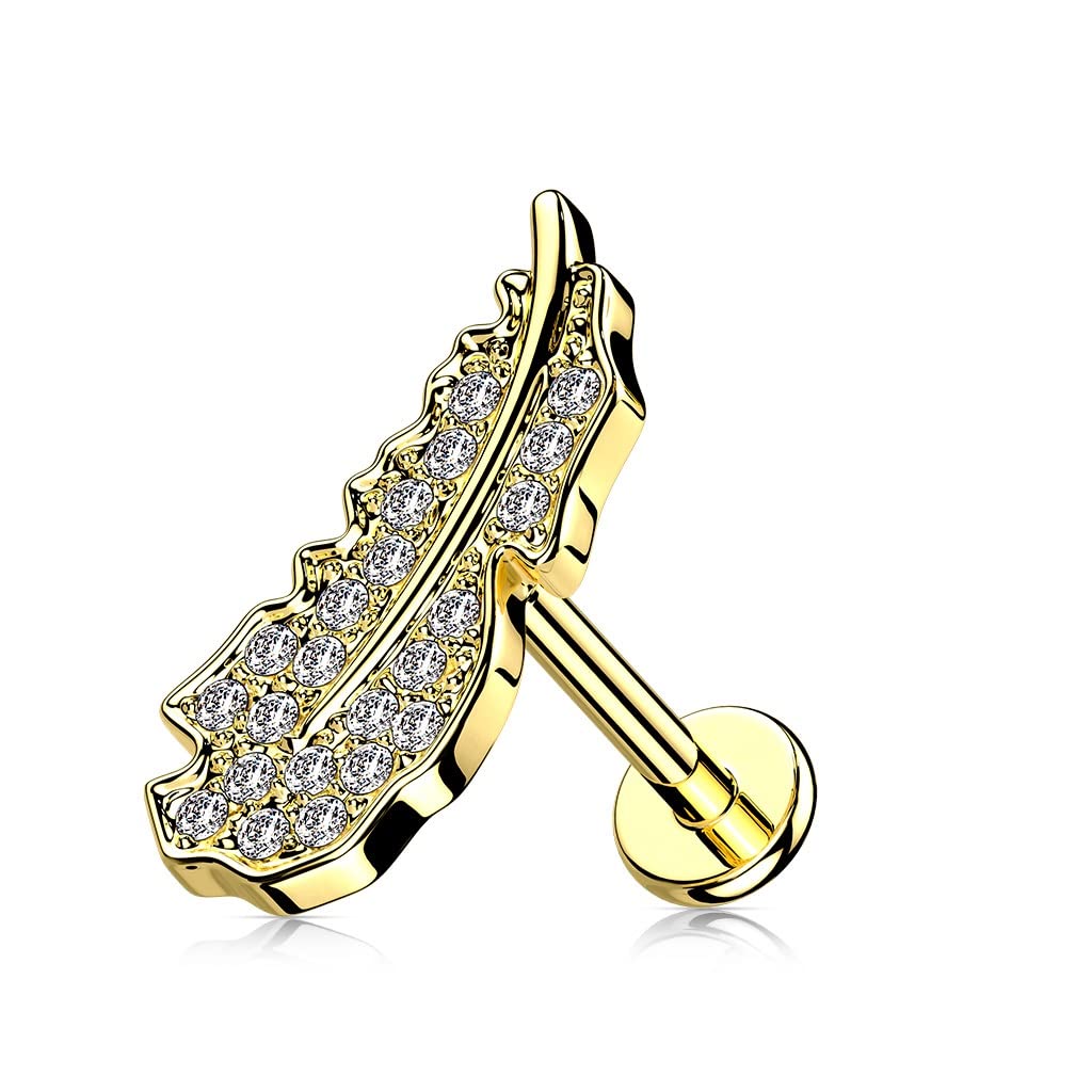 Knorpel Ohrstecker Feder Silber Gold Roségold Pavé Zirkonia Clear Piercings Chirurgenstahl Schraubverschluss Stab 6/8mm lang