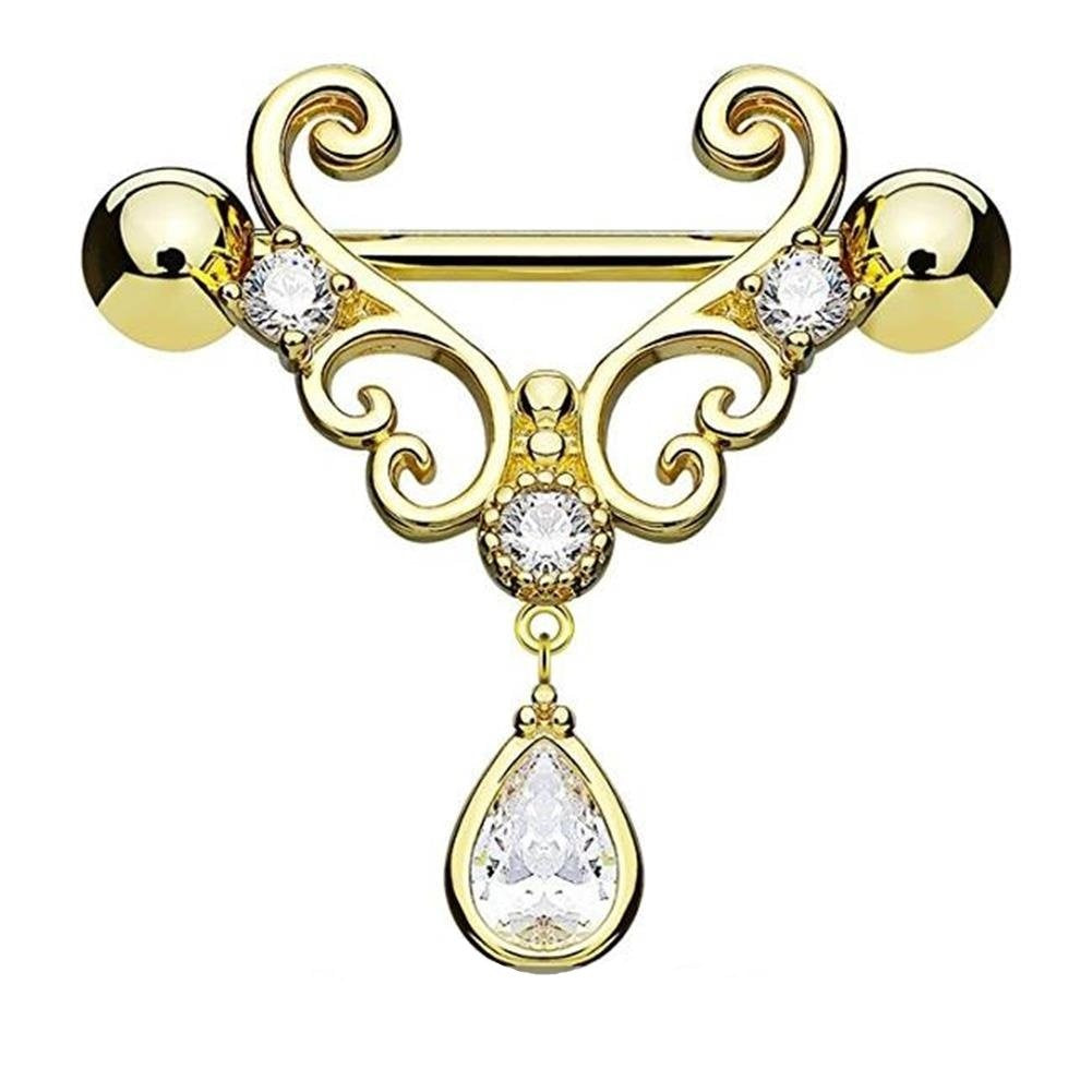 Filigrane Herzen Tropfen ANHÄNGER Brustwarzenpiercing Intimpiercing Brustpiercing Edelstahl ROSÉGOLD Gold Silber 1,6mm 14mm