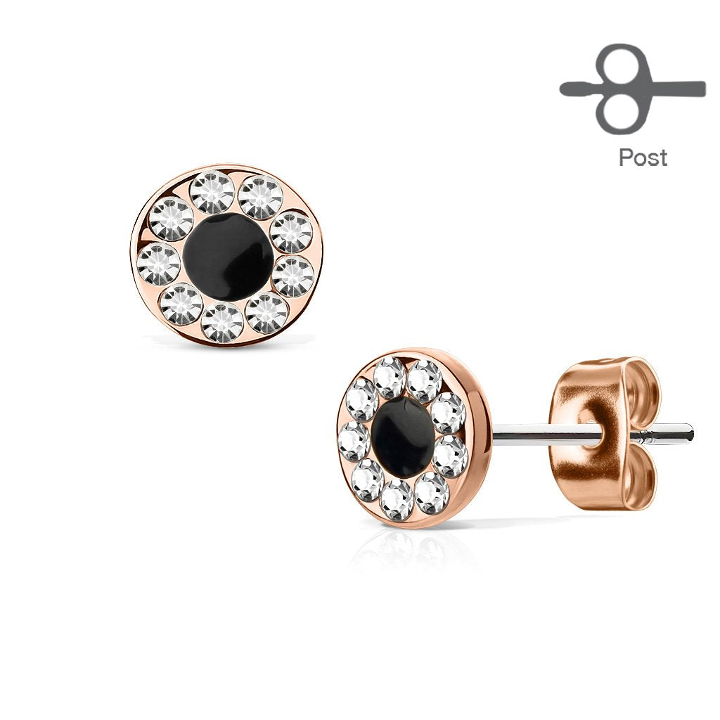 1 Paar Ohringe Ohrringe Set Stecker Edelstahl Chirurgenstahl Rund Schwarz Center clear Zirkonia gold silber roségold
