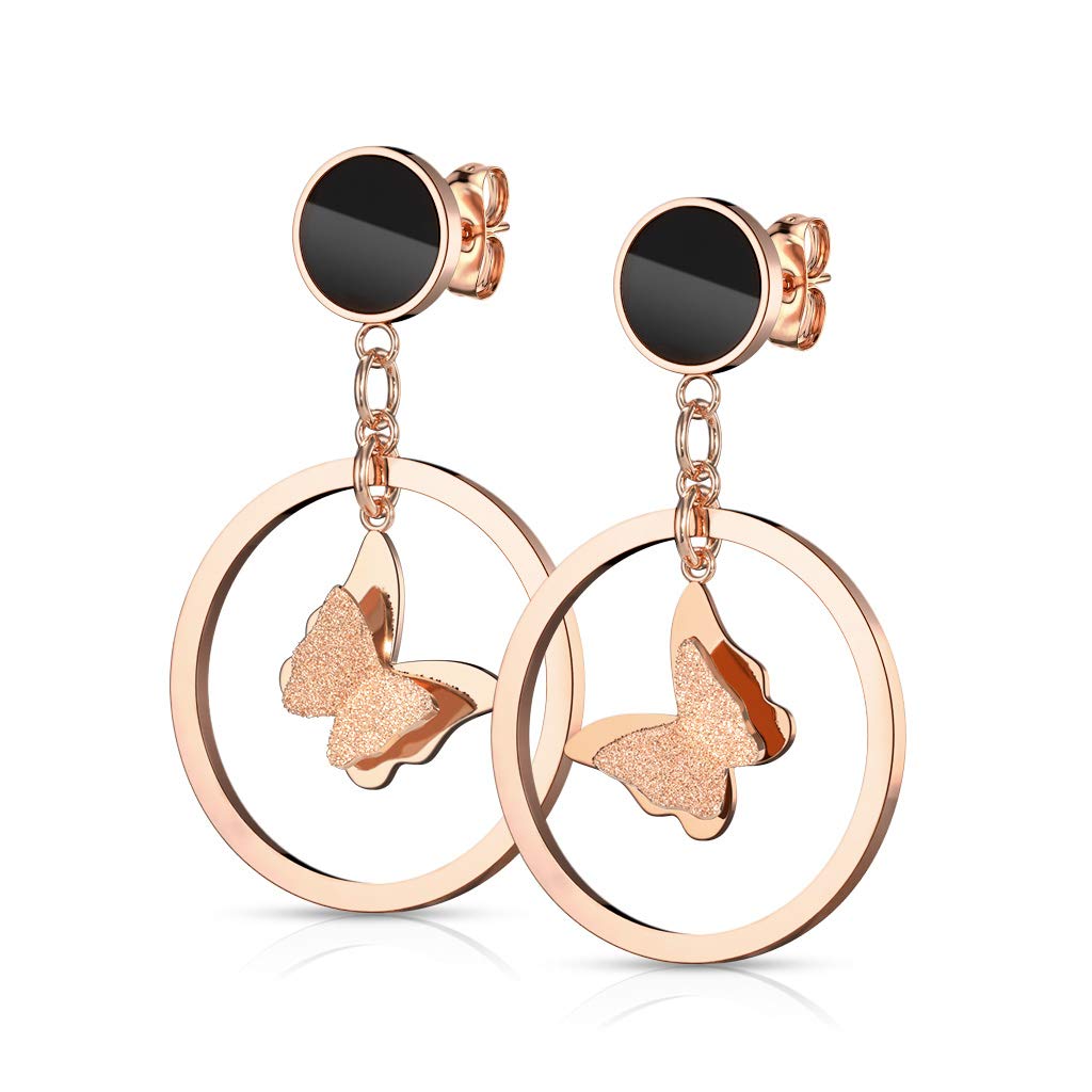1 Paar Damen Ohrringe Enamel Schwarz 2 Ton Schmetterling Ring Anhänger e Ohrstecker Chirurgenstahl Gold Roségold Silber