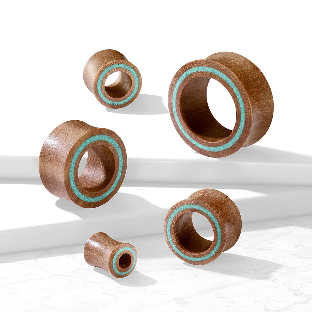 Ohrtunnel Sawo Holz Rand Türkis Ohrpiercing Ohrschmuck Plug Sattelverschluss 8-25mm