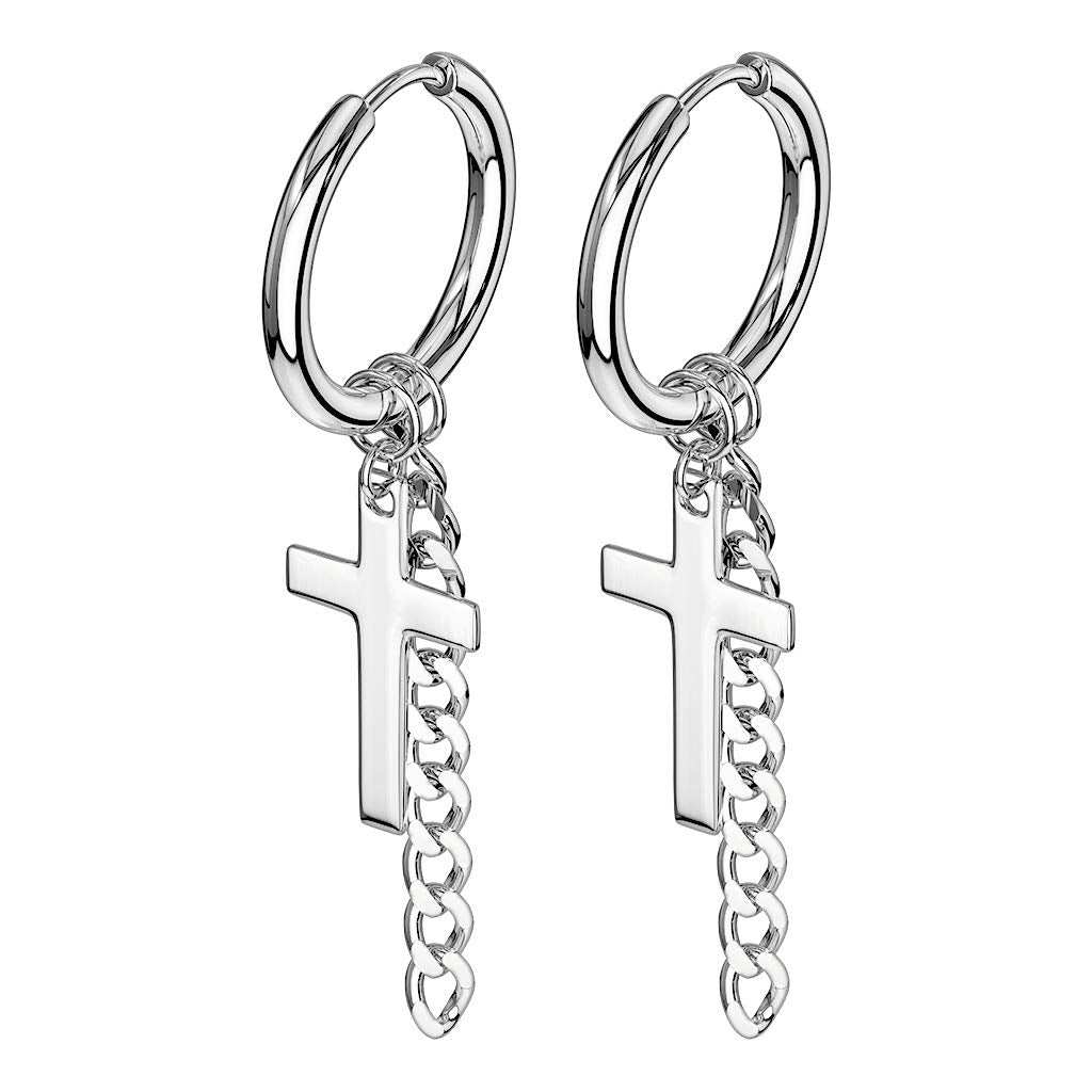 1 Paar Damen CREOLEN KREUZ KETTEN ANHÄNGER Ohrringe Ohrstecker Chirurgenstahl Multicolor