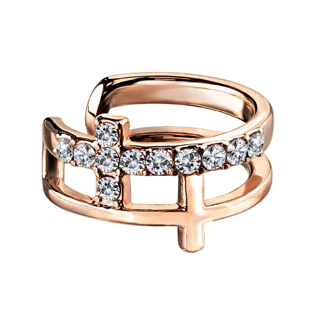 Ohrklemme DOPPEL KREUZ PAVÉ ZIRKONIA clear Ohrringe Ohrclip Fake-Piercing Messing Silber Gold Roségold