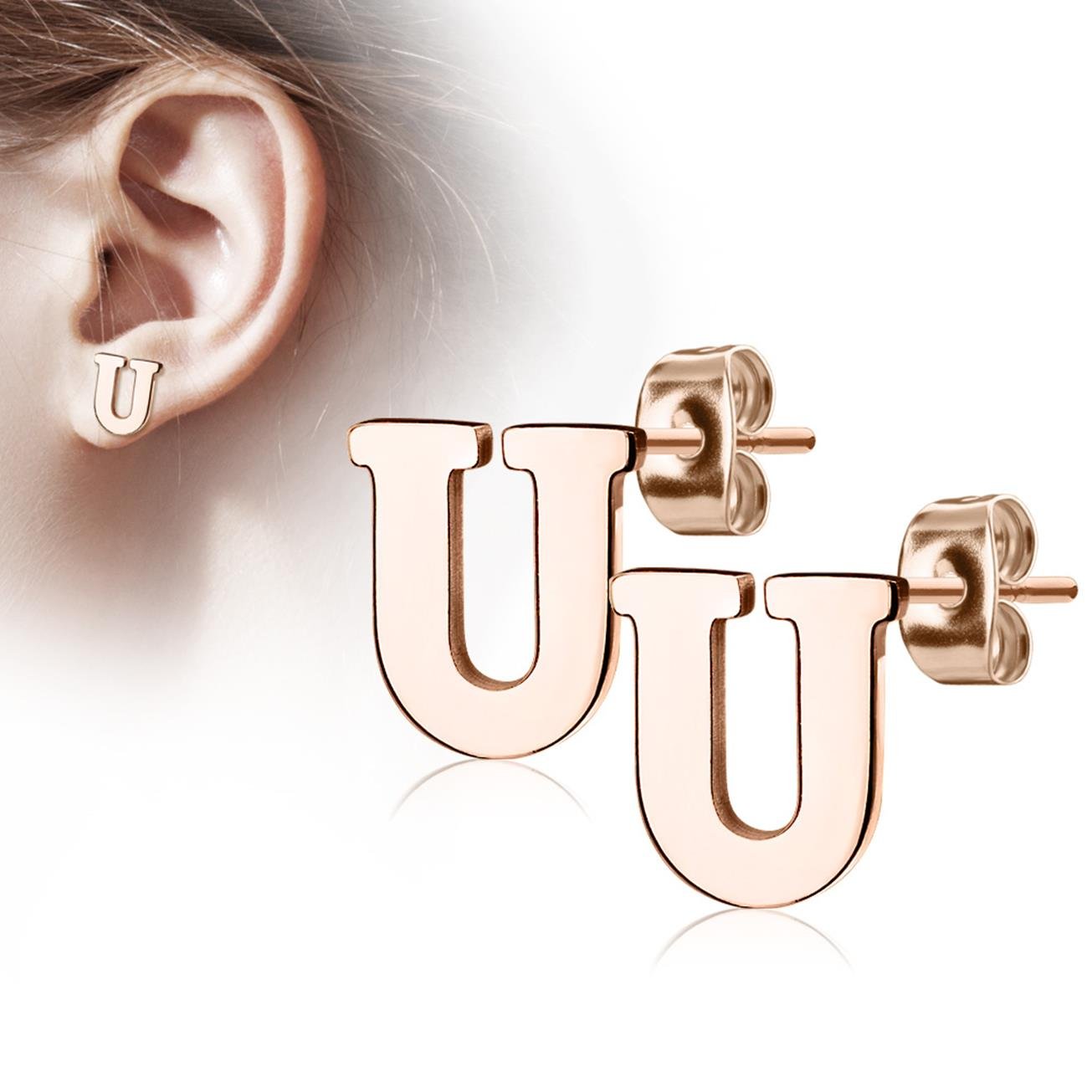 1 Paar Ohrstecker ALPHABET INITIALEN e Ohrringe Schmuck Set Edelstahl Silber Roségold