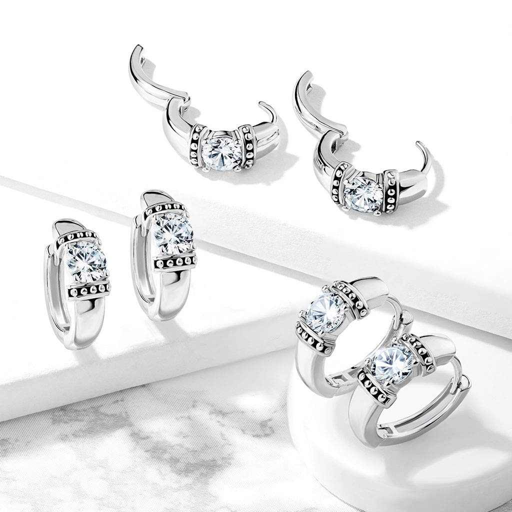 1 Paar Damen Creolen Antik-Silber Zirkonia Clear Ohrstecker Ohrringe Ohring Chirurgenstahl Klapp-Verschluss