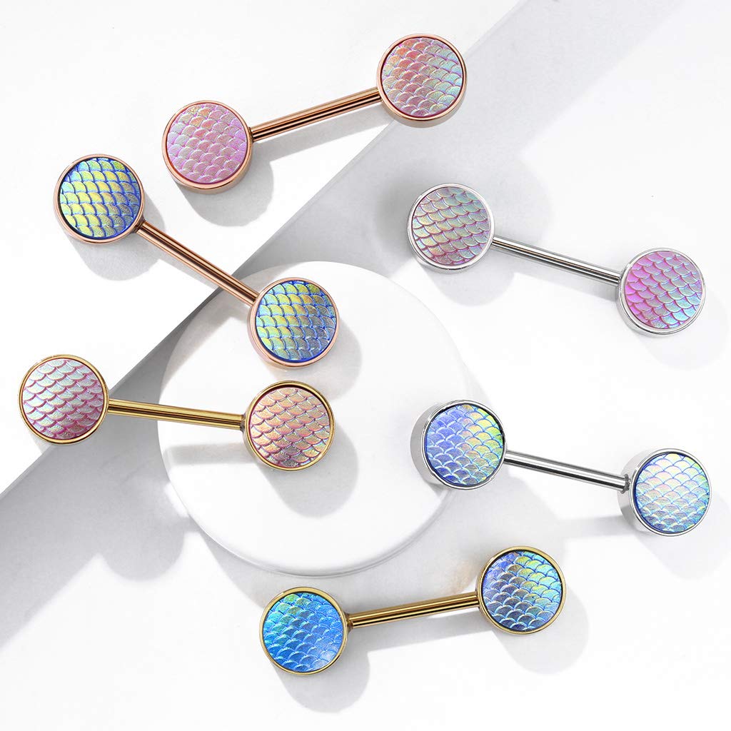 Brustwarzenpiercing HOLOGRAFISCHE Drachen-Haut Brustpiercing Nippelpiercing Chirurgenstahl Multicolor Stab 1,6/14mm