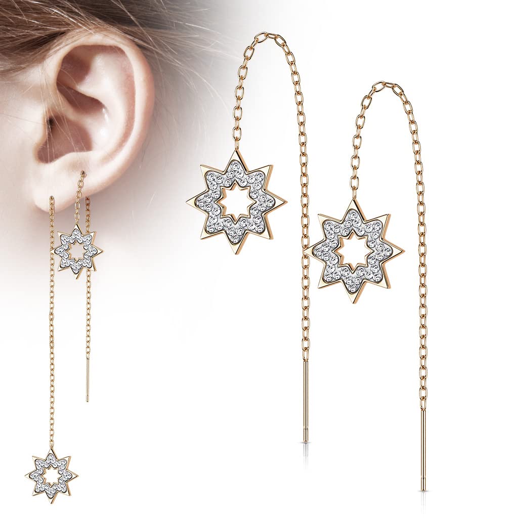 1 Paar Damen Ohrringe Durchzieher Kristall Pavé Clear Schneeflocke Anhänger Ohrringe Ohrstecker Chirurgenstahl Silber Gold Roségold