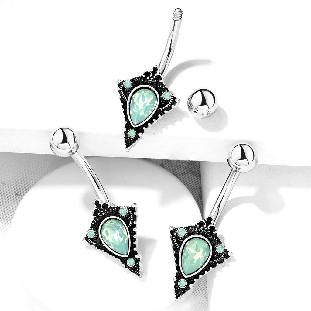 Bauchnabelpiercing Opal-Optik Antik-Silber Nabelpiercing Chirurgenstahl Bananabell Silber Rosa Grün Weiß Stab 1,6/10mm