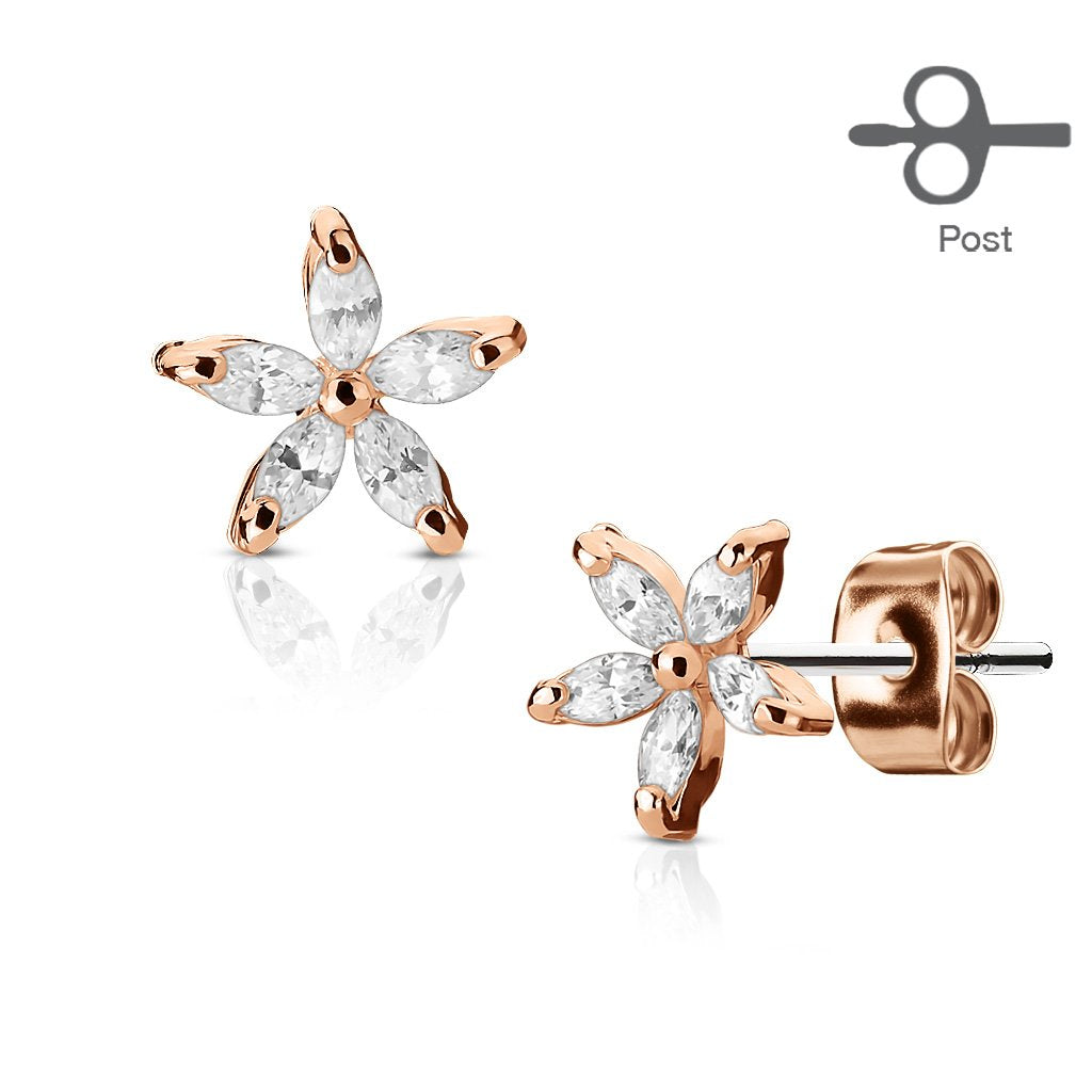 1 Paar Ohringe Ohrringe Set Stecker Edelstahl Chirurgenstahl Marquise Bluetenblatt clear Zirkonia gold silber roségold