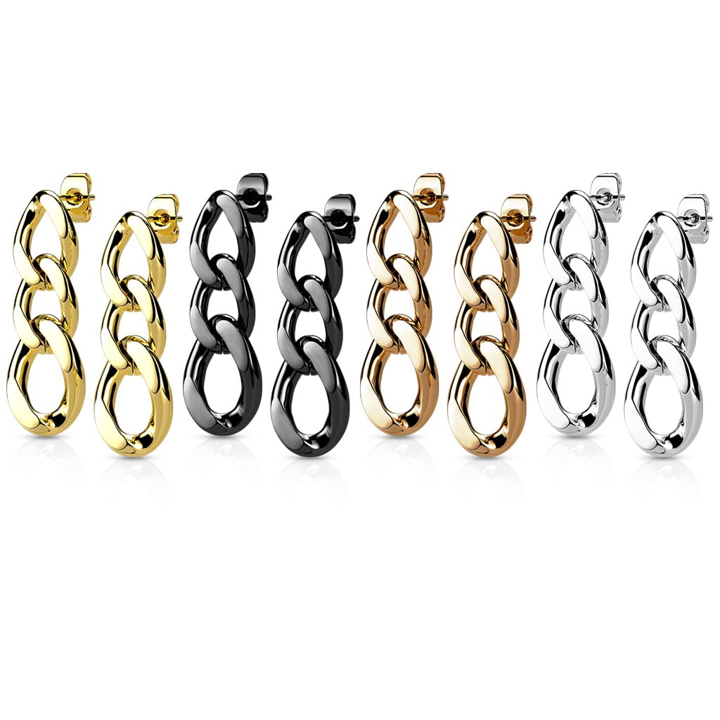 1 Paar Damen Ohrstecker Ketten-Glieder Anhänger Ohrringe Ohrhänger Silber Gold Schwarz Roségold
