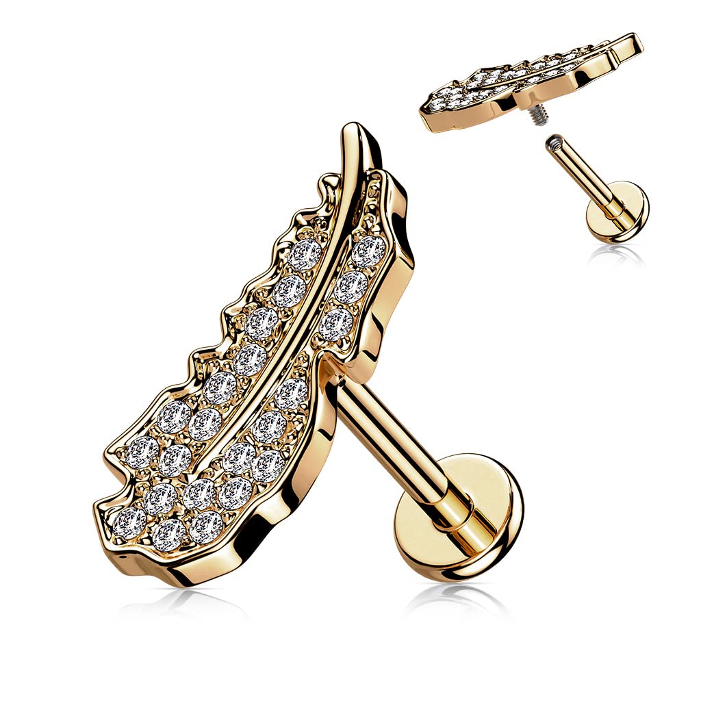 Knorpel Ohrstecker Feder Silber Gold Roségold Pavé Zirkonia Clear Piercings Chirurgenstahl Schraubverschluss Stab 6/8mm lang