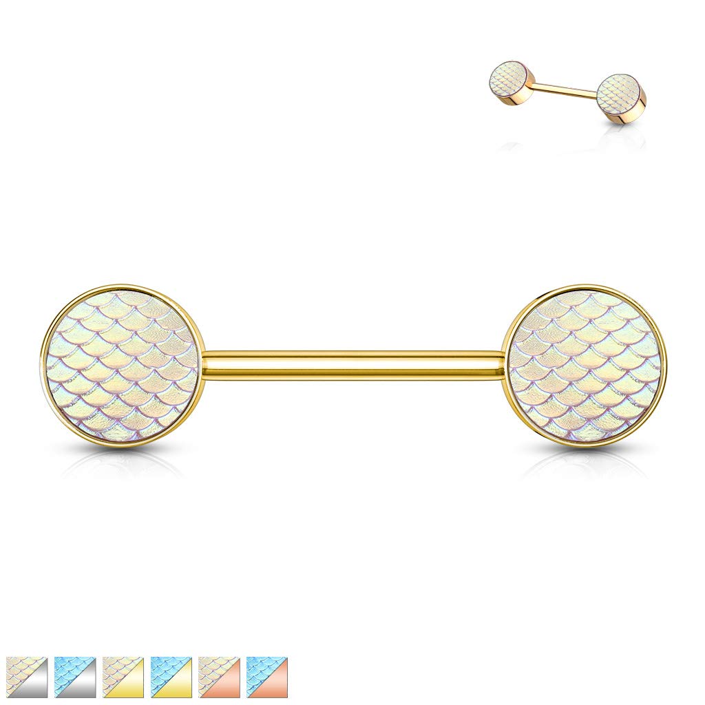 Brustwarzenpiercing HOLOGRAFISCHE Drachen-Haut Brustpiercing Nippelpiercing Chirurgenstahl Multicolor Stab 1,6/14mm