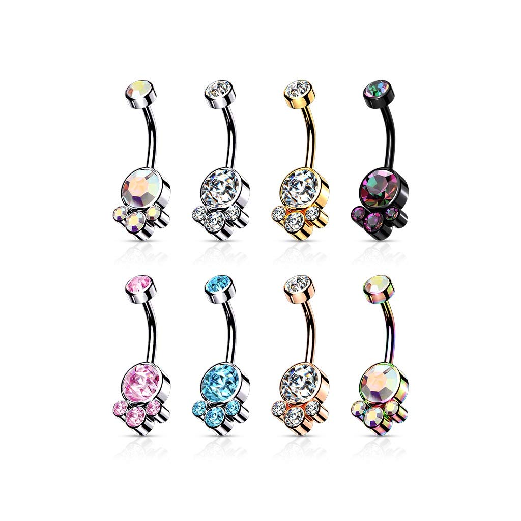 Bauchnabelpiercing Cluster Kristalle Rund Nabelpiercing Chirurgenstahl Bananabell viele Farben Stab 1,6/10mm