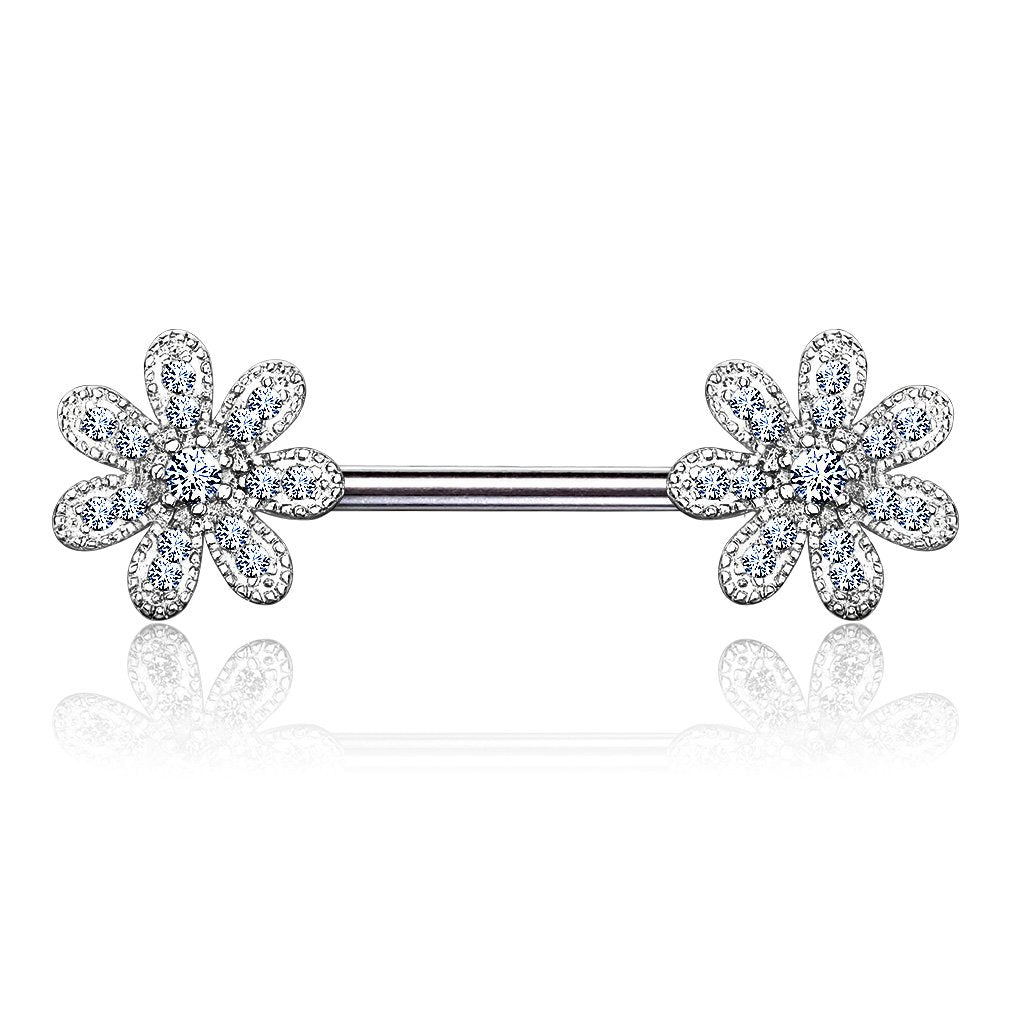 Brustwarzenpiercing Blumen Silber Gold Roségold Clear Brustpiercing Nippelpiercing Intimpiercing Chirurgenstahl Stab 14mm