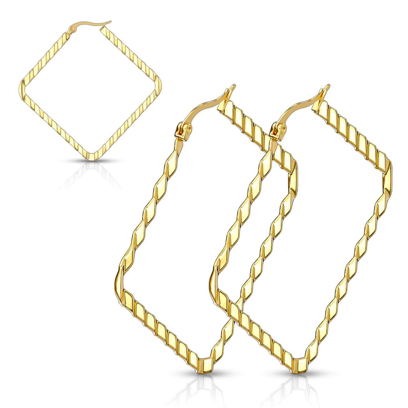 1 Paar Damen QUADRAT CREOLEN WELLEN-DESIGN Ohrringe Ohrstecker Chirurgenstahl Multicolor