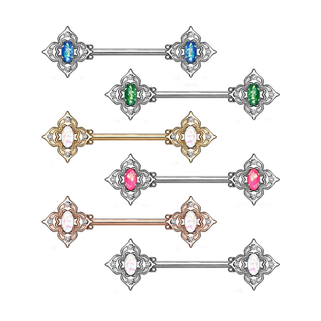 Brustwarzenpiercing Glitzer-Opal Blumen-Quadrat Brustpiercing Nippelpiercing Chirurgenstahl viele Farben Stab 1,6/14mm