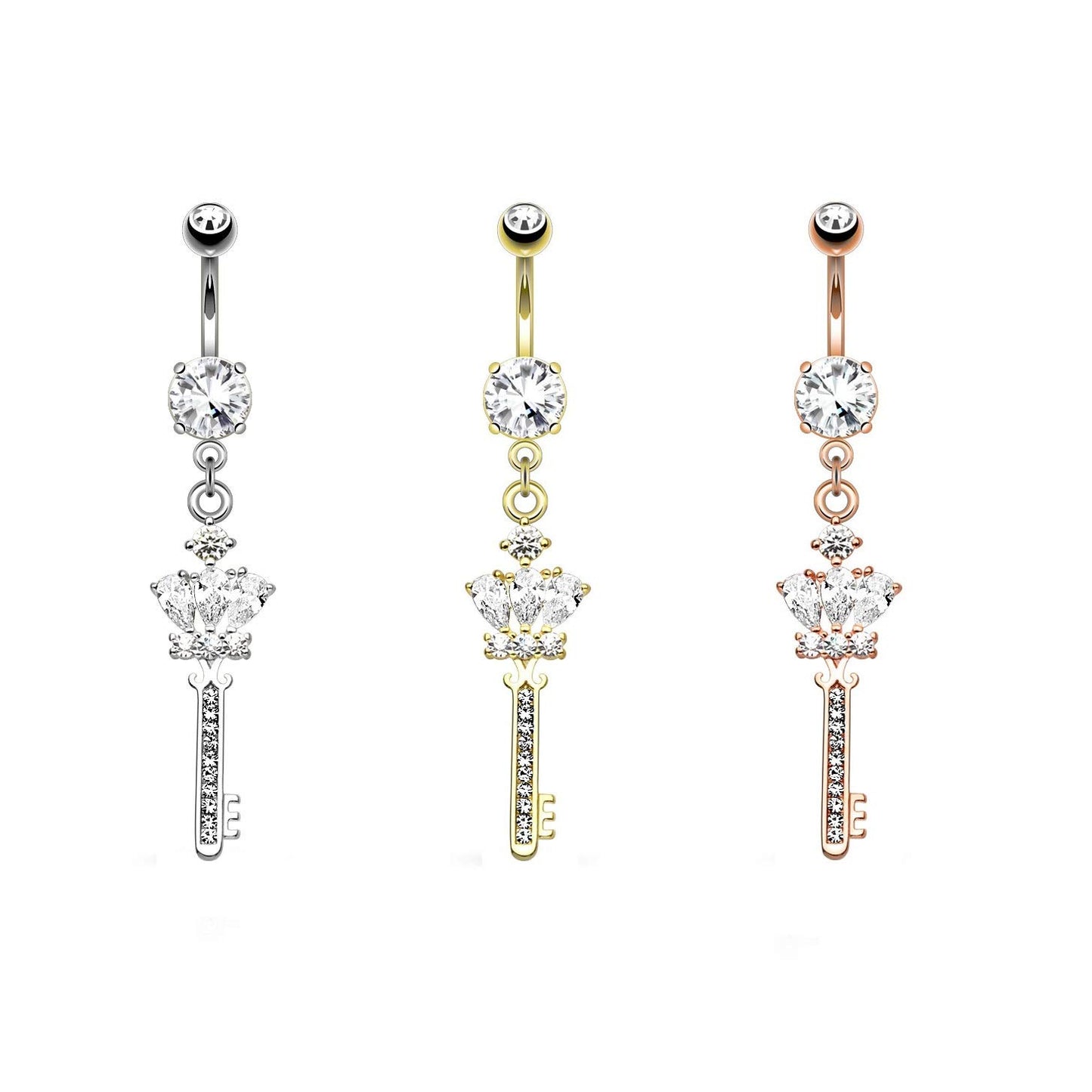 Bauchnabelpiercing Schlüssel Krone Anhänger Nabelpiercing Chirurgenstahl Bananabell Gold Silber Roségold Stab 1,6/10mm