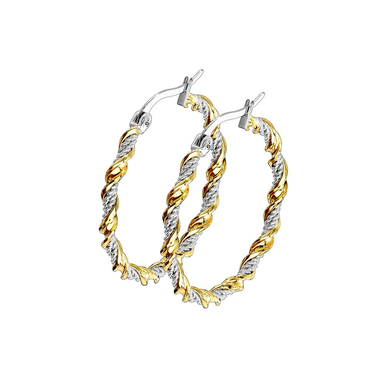 1 Paar Damen CREOLEN FLECHT-DESIGN Ohrringe Ohrstecker Chirurgenstahl Gold Silber 30/40/50mm