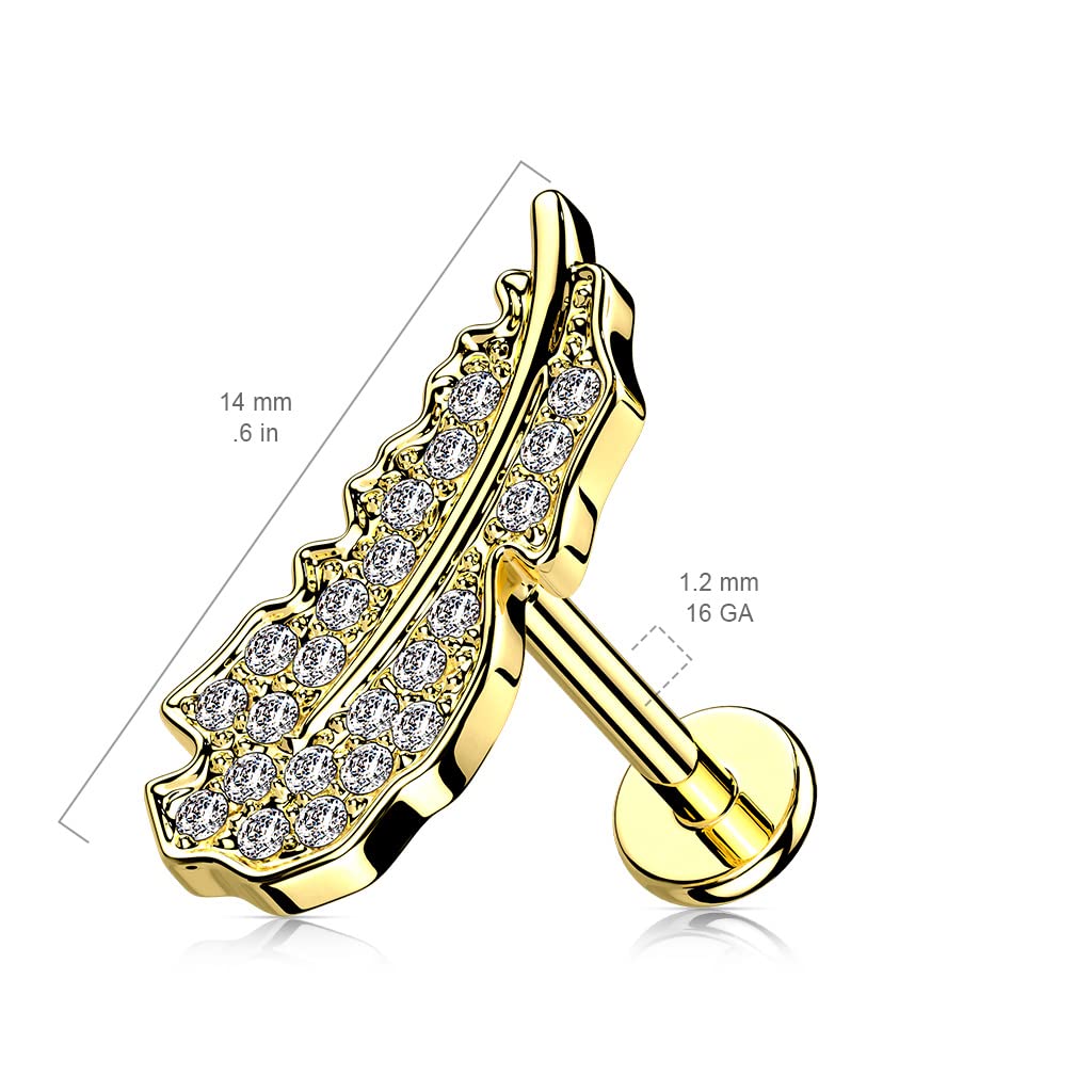 Knorpel Ohrstecker Feder Silber Gold Roségold Pavé Zirkonia Clear Piercings Chirurgenstahl Schraubverschluss Stab 6/8mm lang