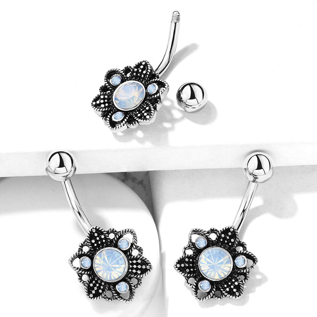 Bauchnabelpiercing Opal-Optik Antik-Silber Nabelpiercing Chirurgenstahl Bananabell Silber Rosa Grün Weiß Stab 1,6/10mm