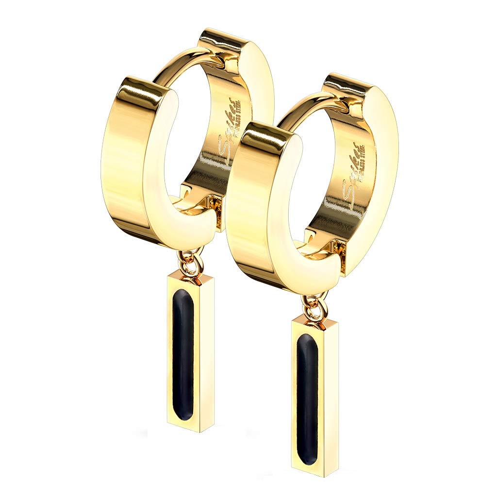 1 Paar Damen CREOLEN Anhänger schwarzer Balken Ohrringe Ohrstecker Chirurgenstahl Gold Roségold 28mm