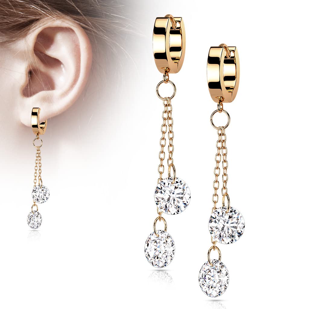 1 Paar Damen Creolen Ohrhänger Kettenanhänger 2 runde Zirkonia Clear Ohrringe Ohrstecker Silber Gold Schwarz Roségold