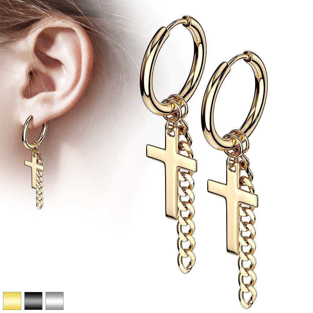 1 Paar Damen CREOLEN KREUZ KETTEN ANHÄNGER Ohrringe Ohrstecker Chirurgenstahl Multicolor