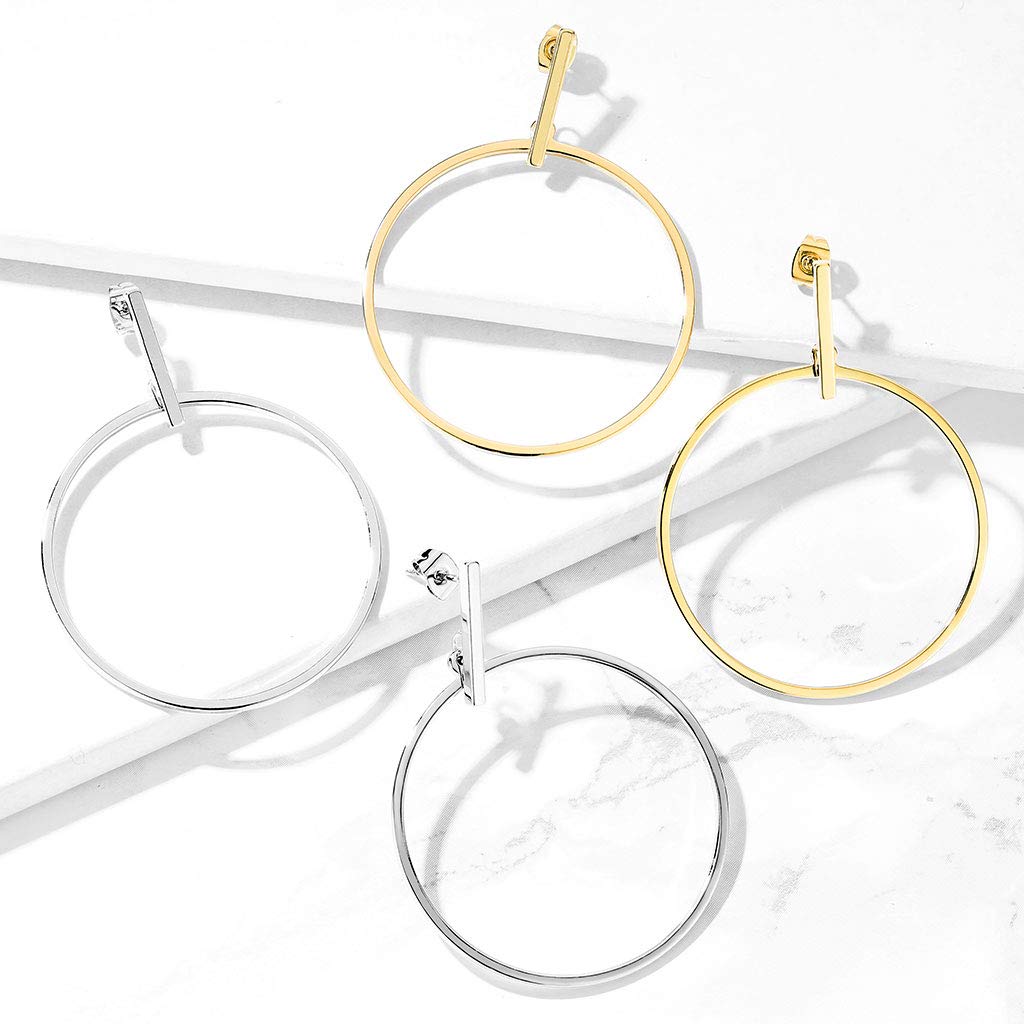 1 Paar Damen Ohrstecker Balken Anhänger Ring rund Ohrringe Chirurgenstahl Steckerverschluss Silber Gold