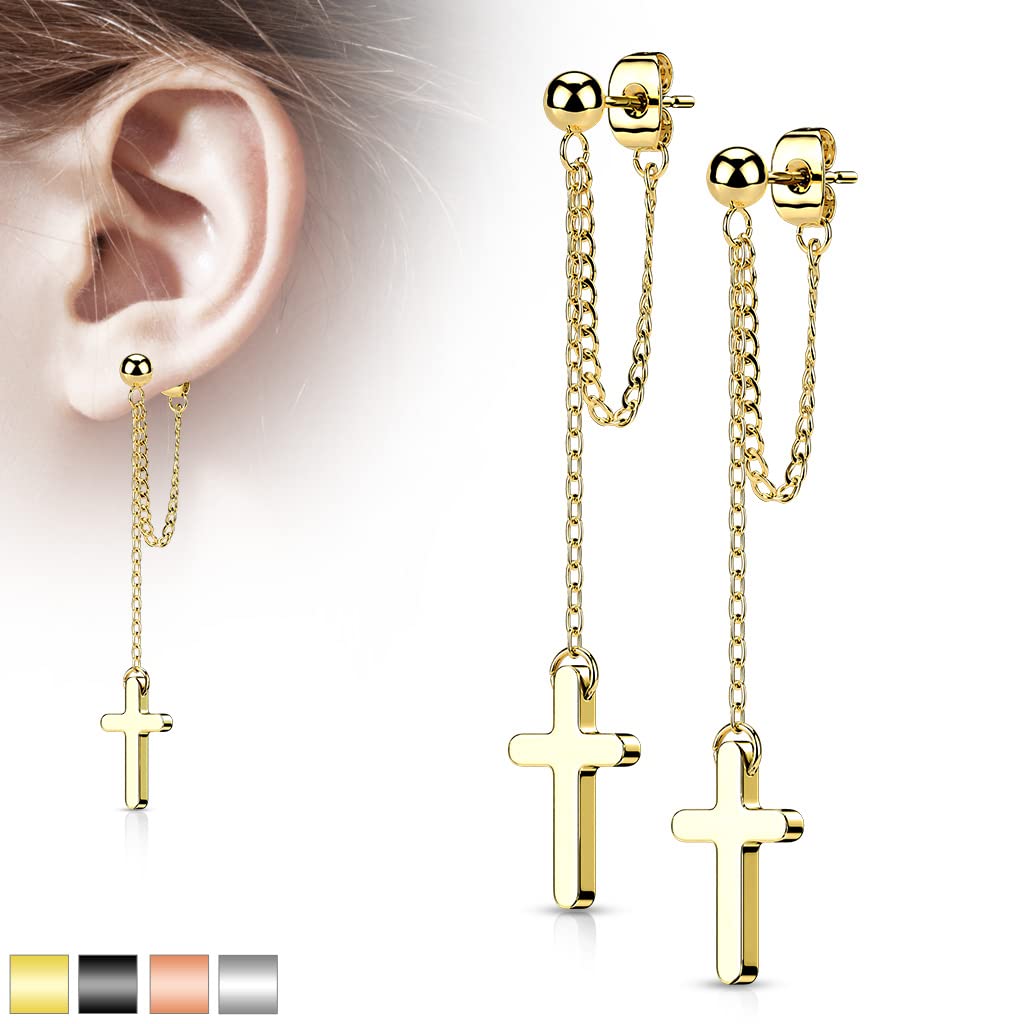 1 Paar Damen Ohrstecker Ketten-Kreuz Anhänger Chirurgenstahl Ohrringe Ohrhänger Silber Gold Schwarz Roségold