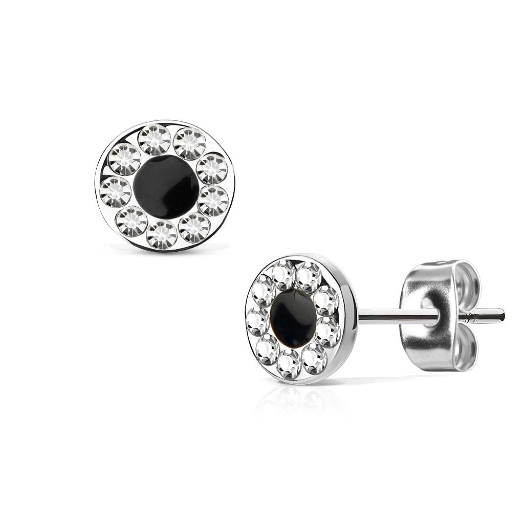 1 Paar Ohringe Ohrringe Set Stecker Edelstahl Chirurgenstahl Rund Schwarz Center clear Zirkonia gold silber roségold