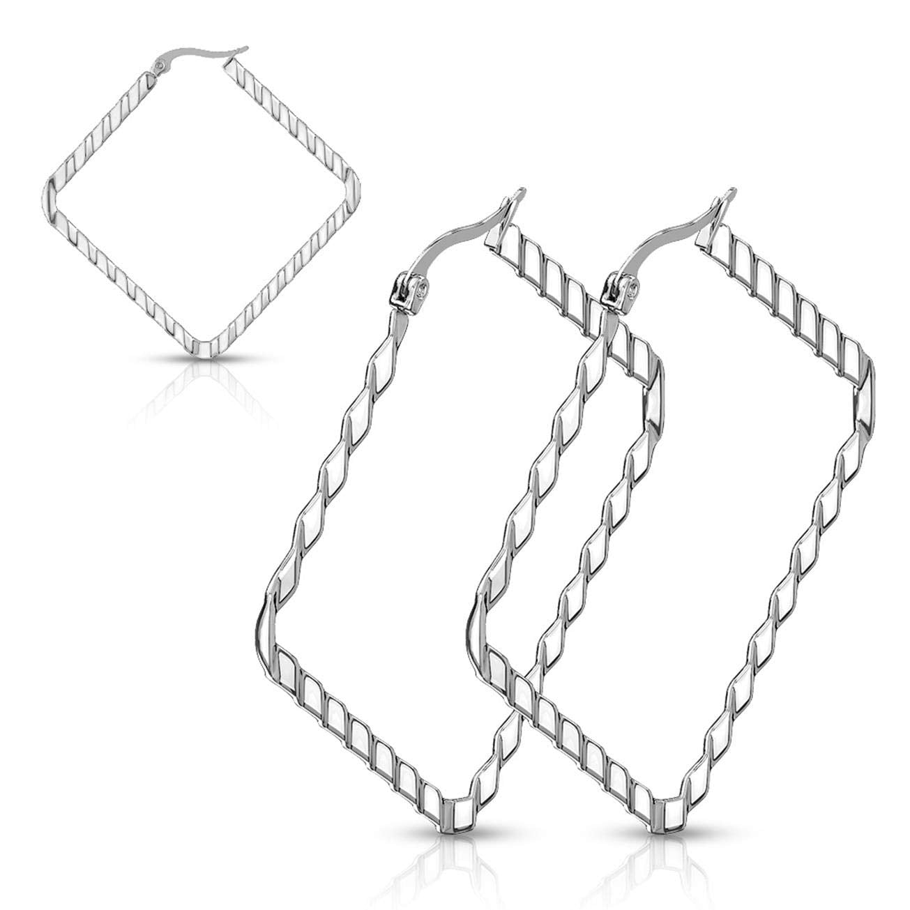 1 Paar Damen QUADRAT CREOLEN WELLEN-DESIGN Ohrringe Ohrstecker Chirurgenstahl Multicolor