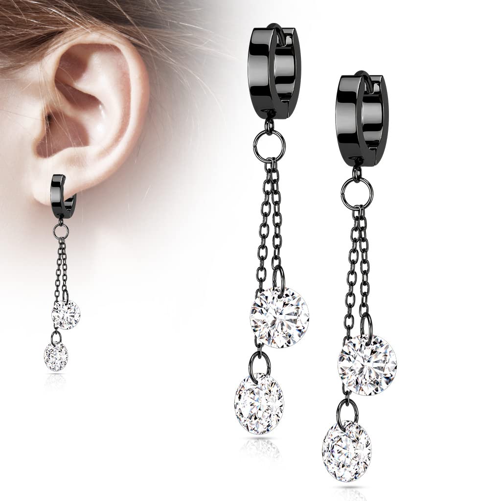 1 Paar Damen Creolen Ohrhänger Kettenanhänger 2 runde Zirkonia Clear Ohrringe Ohrstecker Silber Gold Schwarz Roségold