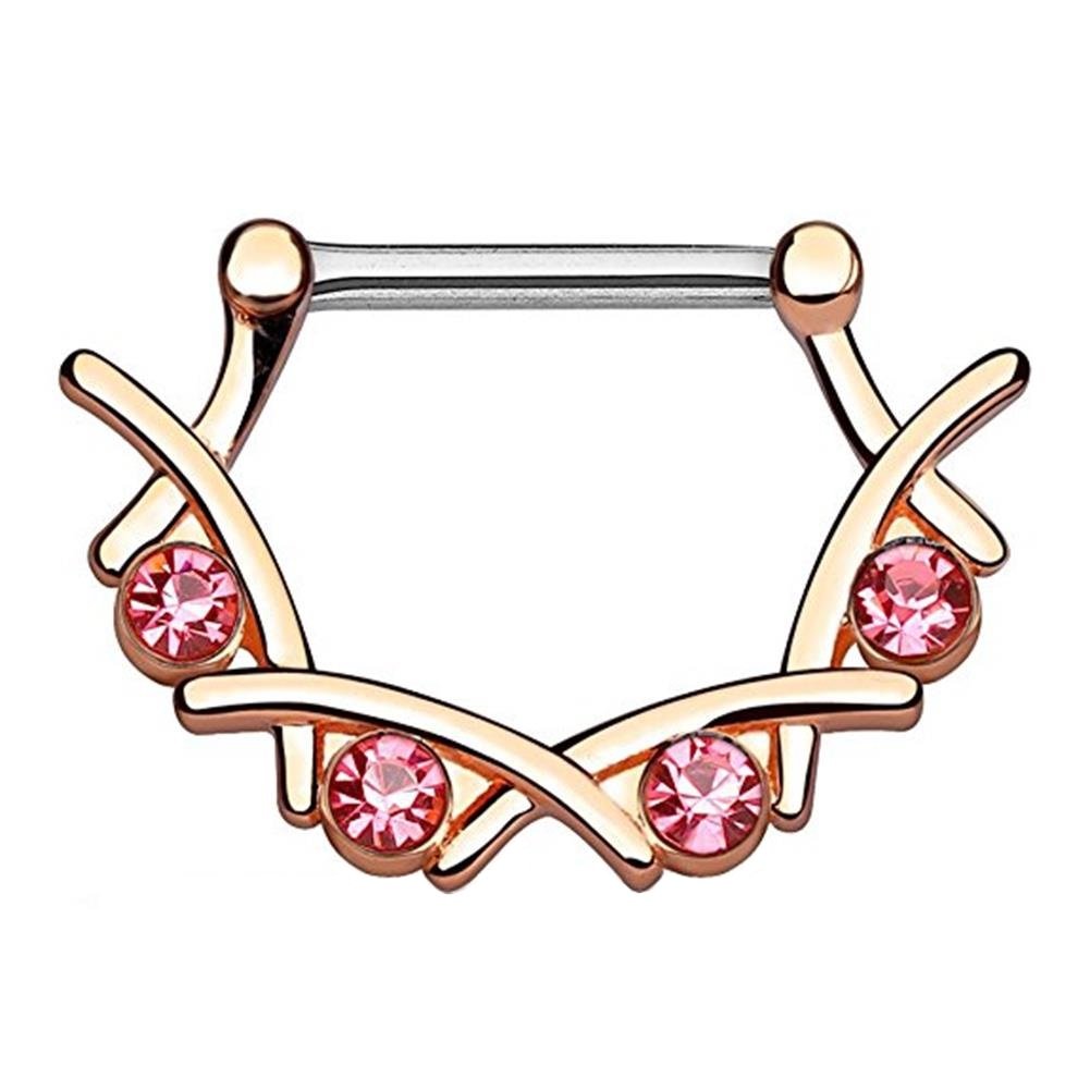 beyoutifulthings Bogen FILIGRAN Brustwarzenpiercing Intimpiercing Brustpiercing ZIRKONIA Opal Edelstahl Gold Silber ROSÈ 1,6mm 12mm KLICKVERSCHLUSS