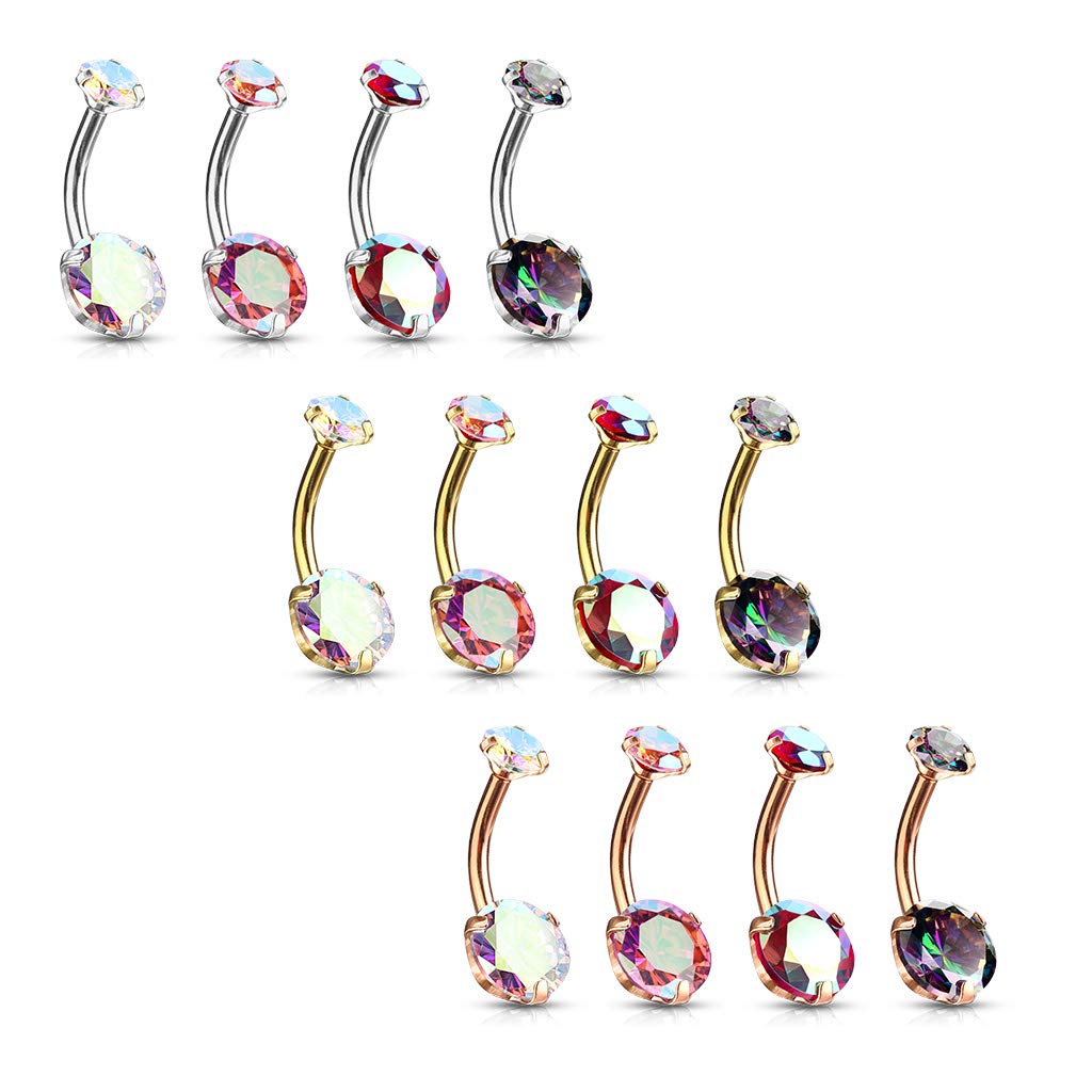 Bauchnabelpiercing 2 Regenbogen-Effekt Zirkonia Rund 8mm Nabelpiercing Chirurgenstahl Bananabell viele Farben Stab 1,6/10mm