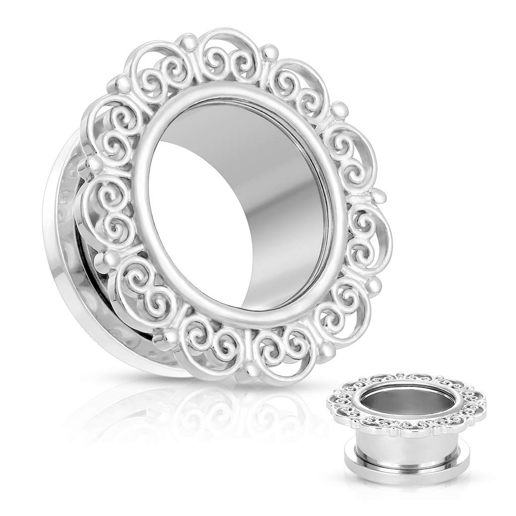 Ohrtunnel Filigrane Herzen Silber Ohrpiercing Edelstahl Ohrschmuck Screw Fit Flesh Plug Schraubverschluss 6-25mm