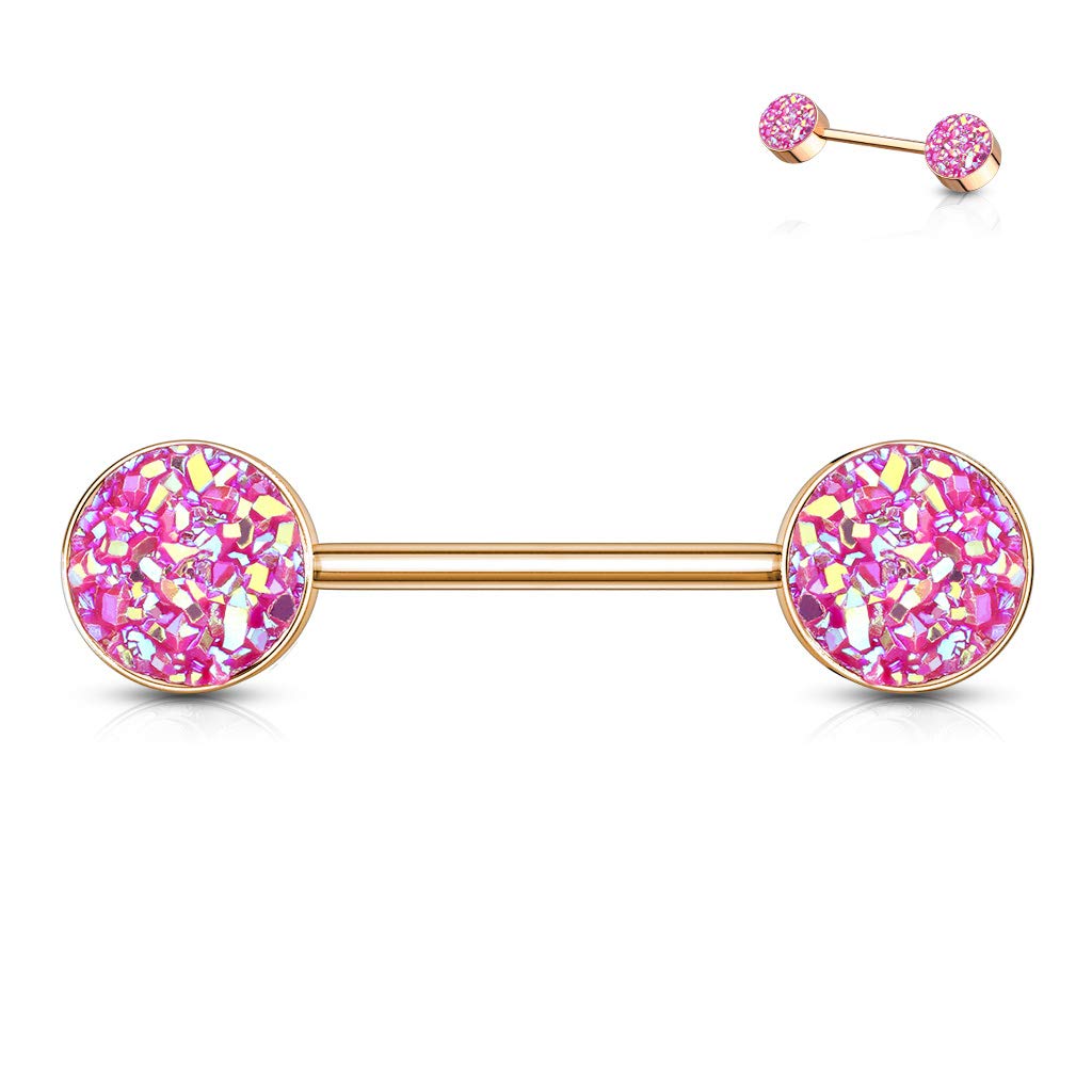 Brustwarzenpiercing Glitzer KRISTALL-Steine Brustpiercing Nippelpiercing Chirurgenstahl Roségold Multicolor Stab 1,6/14mm Stein 9mm