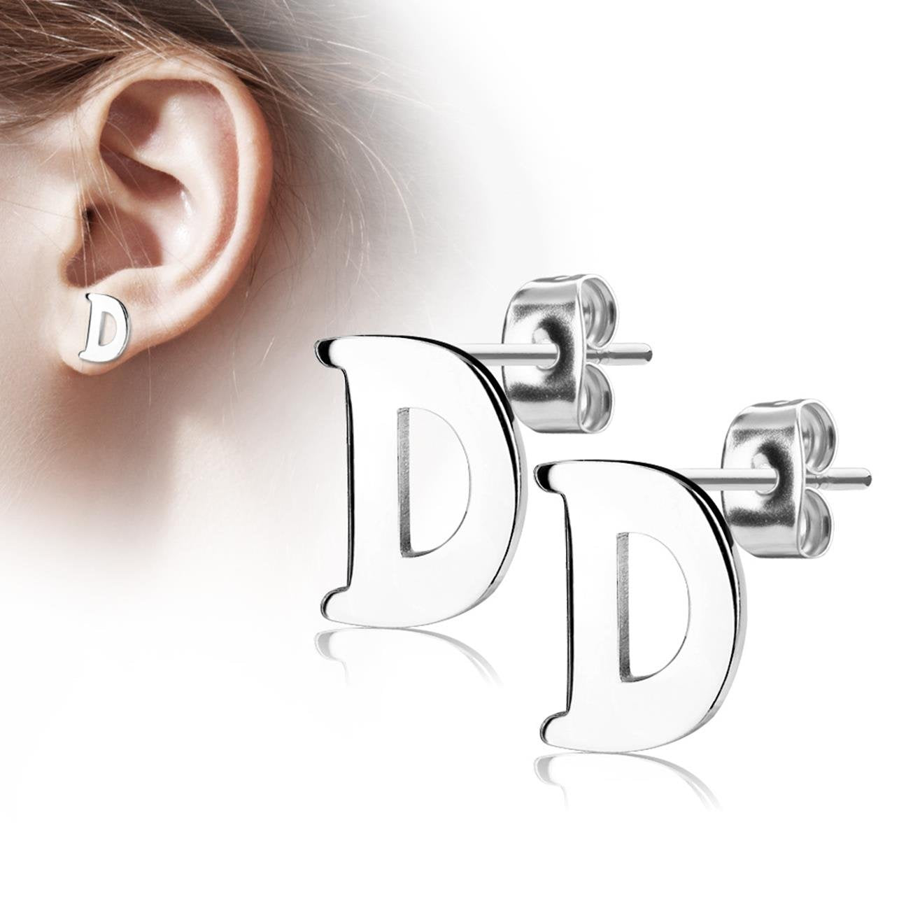 1 Paar Ohrstecker ALPHABET INITIALEN e Ohrringe Schmuck Set Edelstahl Silber Roségold
