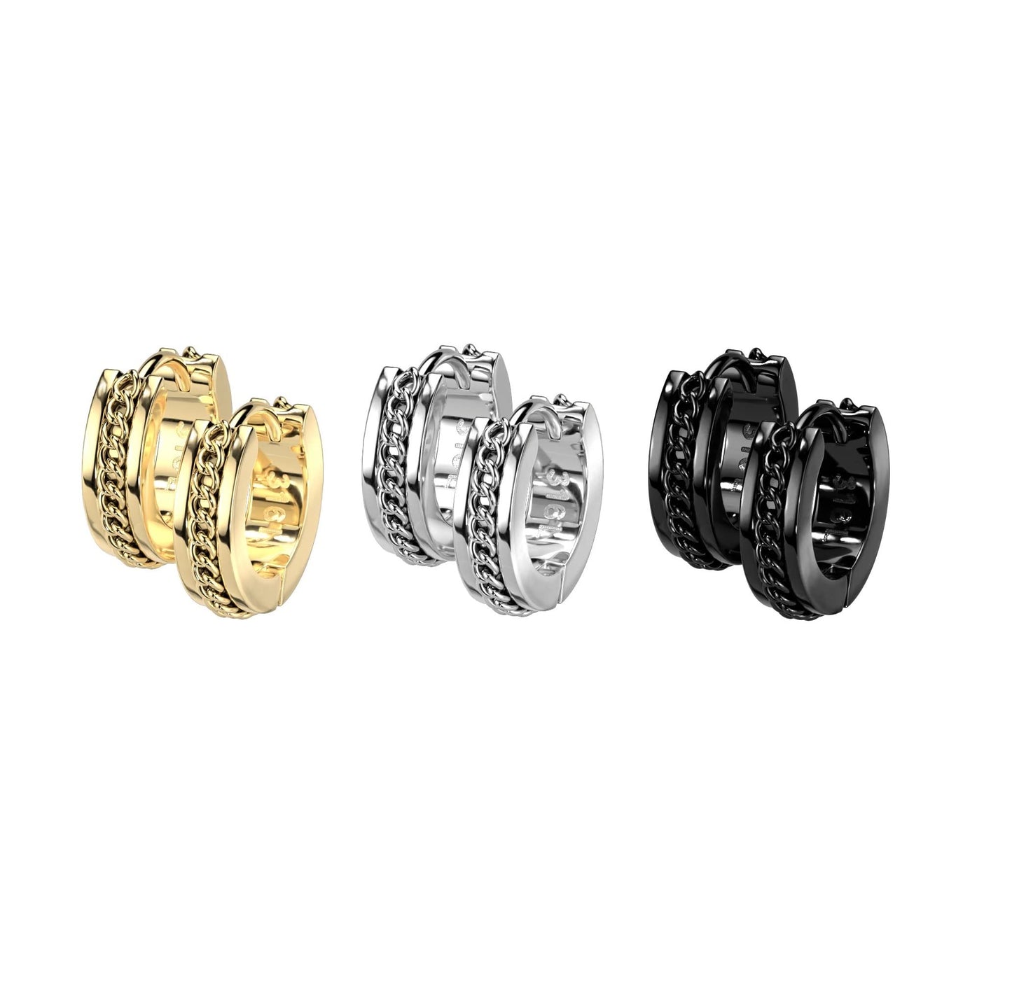 1 Paar Damen Creolen Ketten-Detail 4-mm Breite Chirurgenstahl Ohrringe Ohrstecker Gold Schwarz Silber