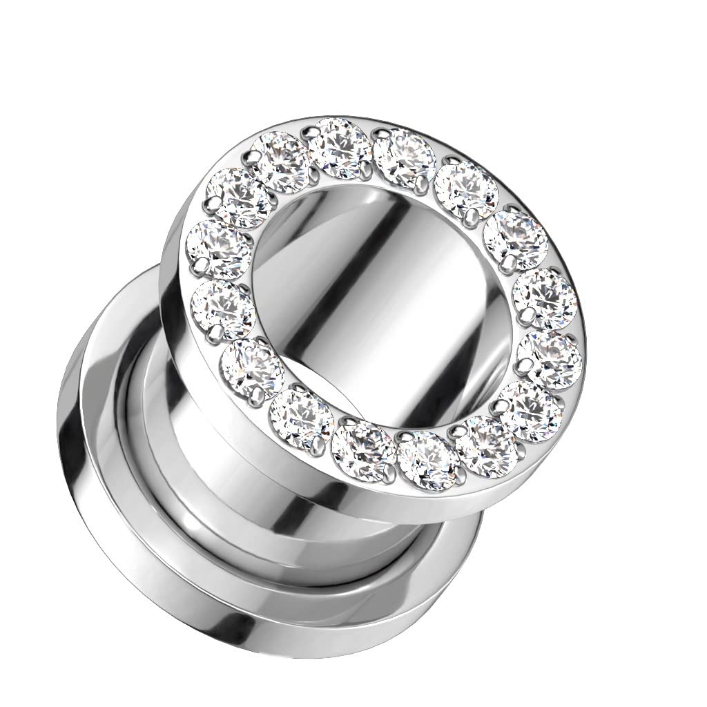Ohrtunnel Silber Clear Zirkonia Kranz Titan-ium Grad 23 Ohrpiercing Ohrschmuck Plug Screw Fit Schraubverschluss 6-12mm