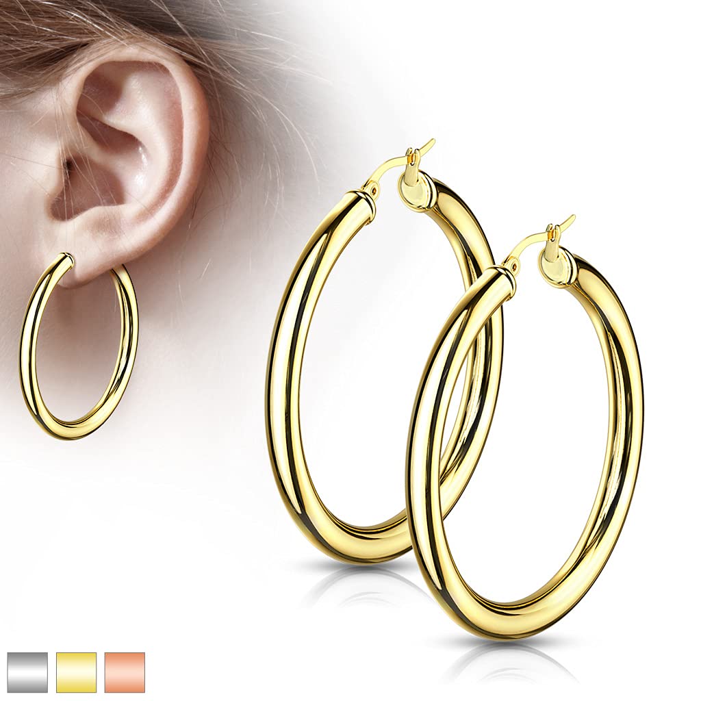 1 Paar Damen Creolen Ohrringe 5mm breit Ohrstecker Gold Roségold Silber