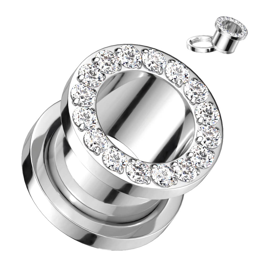 Ohrtunnel Silber Clear Zirkonia Kranz Titan-ium Grad 23 Ohrpiercing Ohrschmuck Plug Screw Fit Schraubverschluss 6-12mm