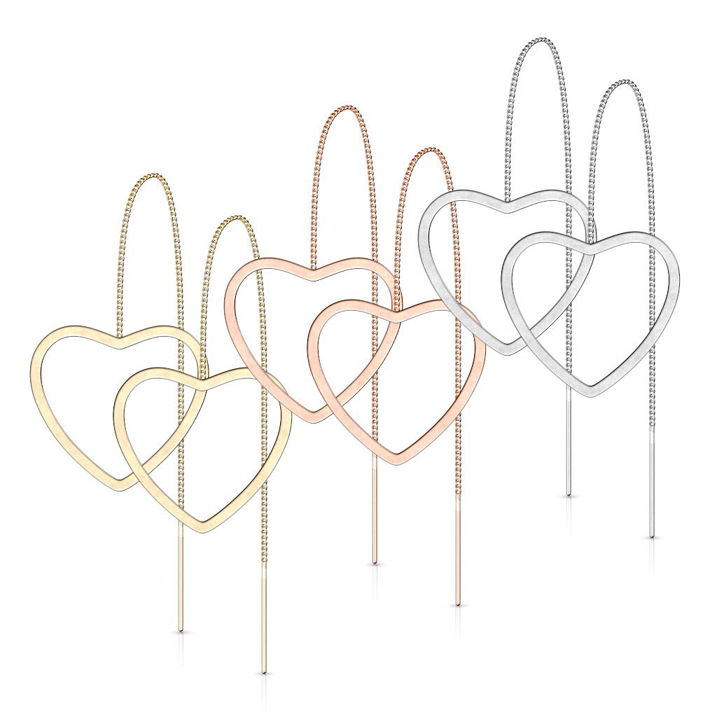 1 Paar Damen Ohrring Durchzieher Anhänger Offenes Herz Ohrringe Ohrstecker Chirurgenstahl Silber Gold Roségold